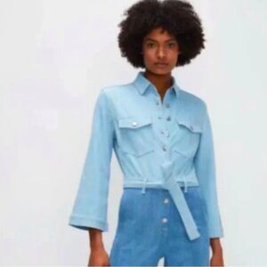 7 For All Mankind Flutter Sleeve two tone denim jumpsuit